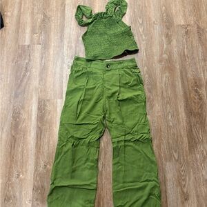 Chic Olive Green Women's Wide Leg Pants & Jumpsuit Set